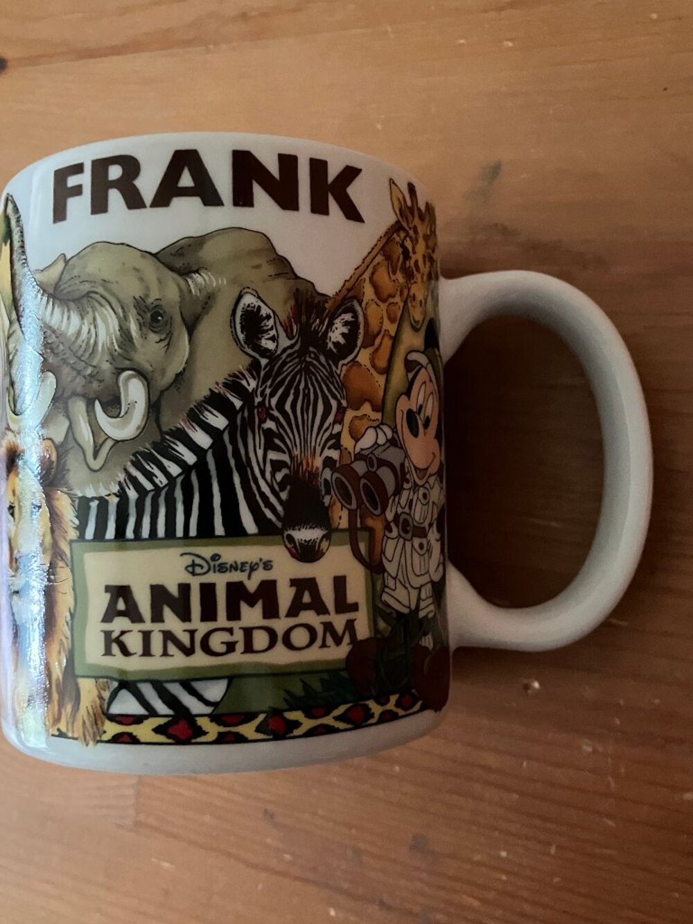 VTG LINYI Disney's Animal Kingdom safari collage/name FRANK printed mug 8 oz